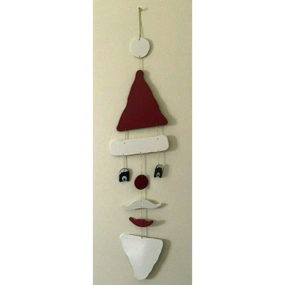 Santa Face Cap Individual Pieces Beard Wood Cord Attached Christmas Wall Hanging